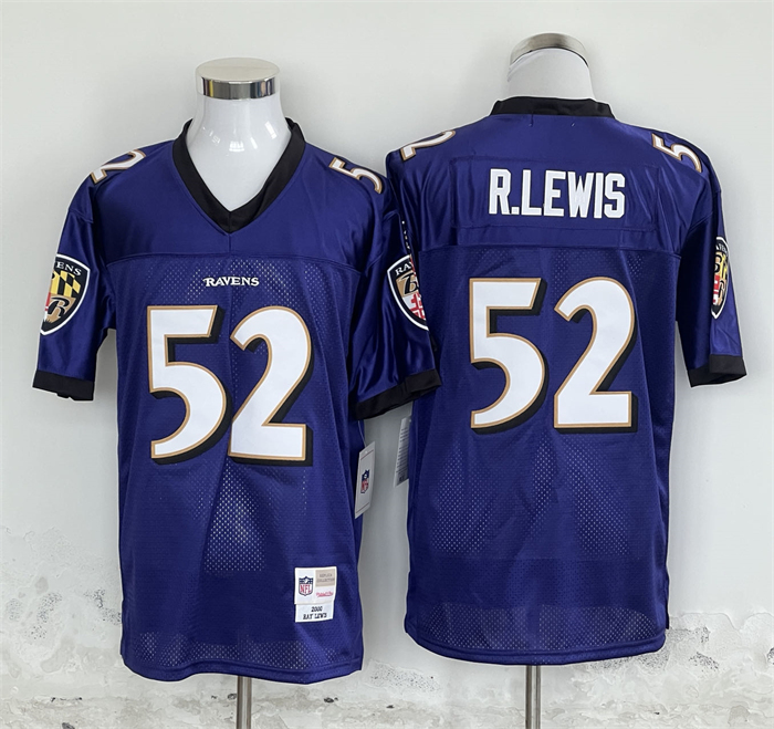 Men’s Baltimore Ravens #52 Ray Lewis Purple Throwback Football Jersey
